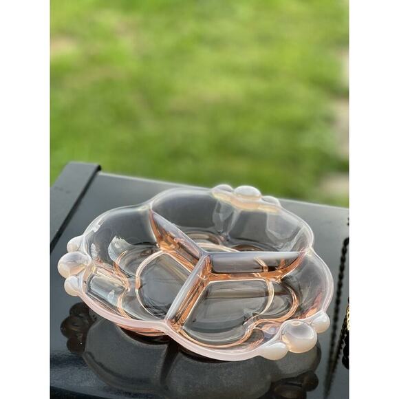 Duncan & Miller Glass Divided Dish Pink Opalescent‎ 8" Tray Plate 1930's Vintage - Picture 3 of 7